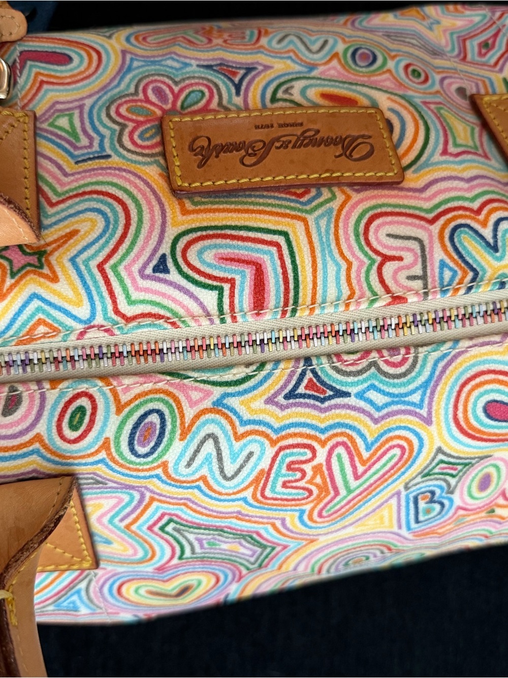 Dooney & Bourke Vintage Graffiti Doodle Coated Canvas Barrel Bag Satchel - Picture 5 of 15